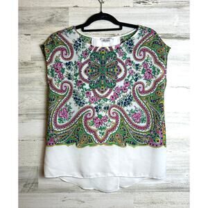 Dalia Collection Women’s Small Green White Sleeveless Lightweight Boho Blouse